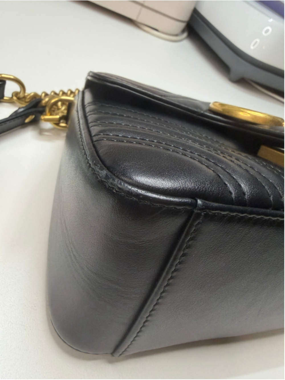 Women's Gucci Marmont Small Top Handle Bag in Black and Gold - Picture 4 of 16
